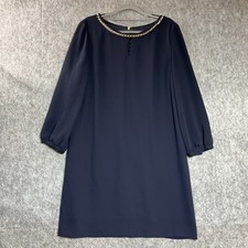 Tahari Dress Womens 10 Blue Gold Link Neckline Capsule Classic Office Minimal