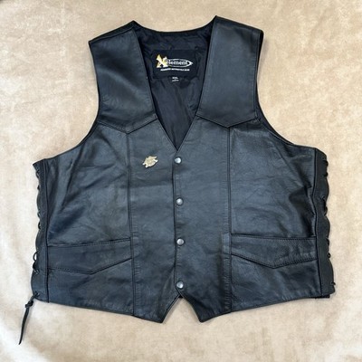 XElement Motorcycle Vest Eagle Black Leather w Harley Davidson Owner s Group Pin