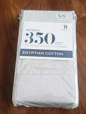 Egyptian Cotton Pillow Cases Standard Queen 350 Thread Count Sateen Bed Bath