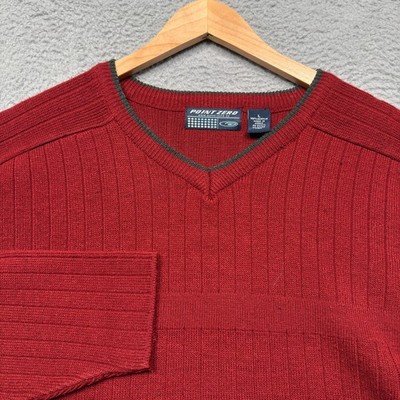 Y2K Point Zero Sweatshirt Men Large Red Ribbed Stripe Pullover Skate Vintage
