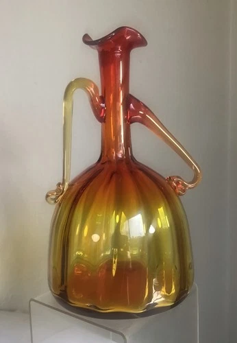 VINTAGE BLENKO GLASS DECANTER NO STOPPER LADY BOTTLE 6525 JOEL MYERS TANGERINE