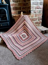 Handmade Crochet Baby Blanket Unisex 28"/75cm Sq Rust/Pumpkin/Cream/Mocha