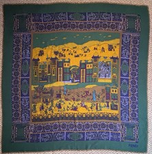 Vintage NWOT rare Fendi Oversized Wool Scarf Ancient Asian Landscape Theme