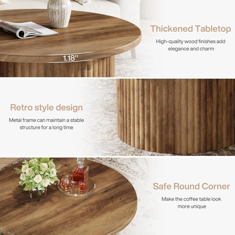 Mesa de centro redonda de 31,5", mesa central circular de granja mesa de sofá con acento moderno Foto 4 de 4