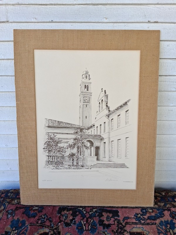 Vintage Jim Jeansonne Signed Numbered Matted LSU War Memorial Tower Art Print