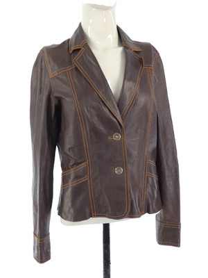 Karl Donoghue Leather Blazer Jacket Brown Fitted Tailored Smart UK 10