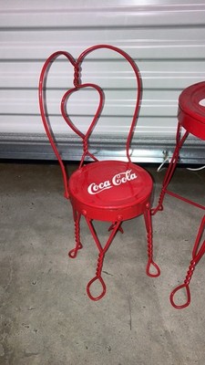 Vintage Red Metal Coca Cola Coke Bistro Ice Cream Table Chairs