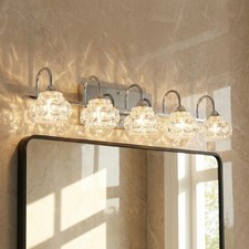 29'' Vanity Light 5 Lights LED Chrome Bathroom Mirror Crystal Shade Wall Fixture