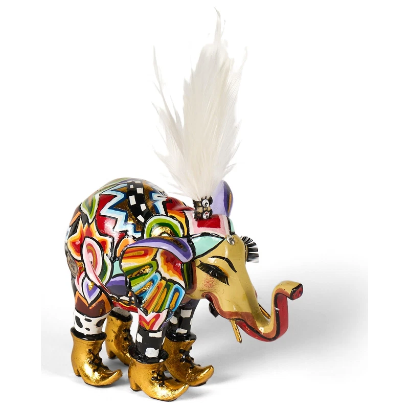 ELEFANTE Statua Scultura Tom's Drag 3000 Tuffi 14 cm Piume Pop Art Portafortuna, fotografia 5 di 9