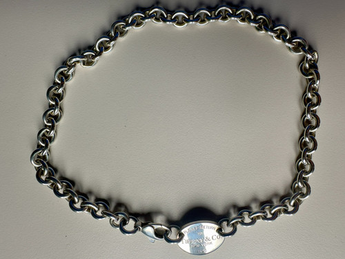 Vintage Return  To Tiffany Tag Choker Solid 925 Silver Necklace 15" Genuine