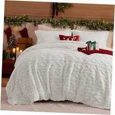 Fluffy Duvet Cover Set - Faux Fur Queen 90" x 90" 04 - White No Comforter 
