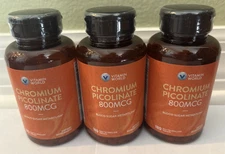 Lot of 3 Vitamin World Chromium Picolinate 800 mcg Blood Sugar Metabolism