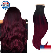 HOTBANANA 18" Tape-in Human Hair Extensions 20pcs 50g Jet Black Burgundy