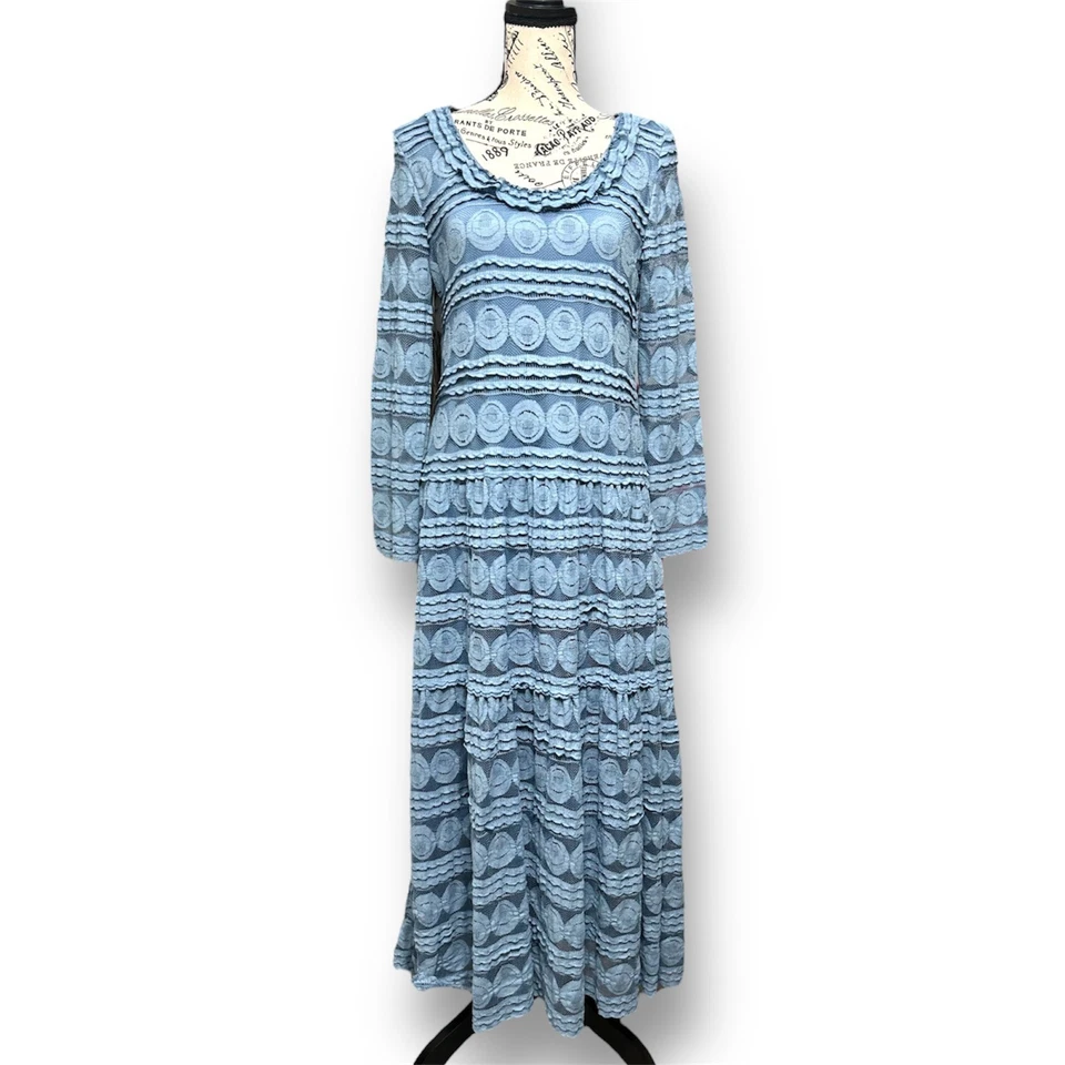 Maxi Vestido Sundance Sauce Encaje Azul Polvoriento Romántico Boho Pradera Talla Grande Foto 2 de 4
