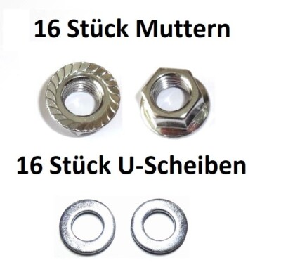 Radmuttern Quad 16 Stück + U-Scheiben Muttern M10x1,25mm SW 15mm ATV Quadmuttern
