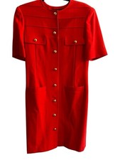 Vintage Maurice Daquin Paris Mod Button Up Mini Dress Red Gold Buttons Size 8