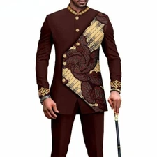 Stylish Men's Brown and Beige Dashiki Set for Wedding, Prom, Special Parties
