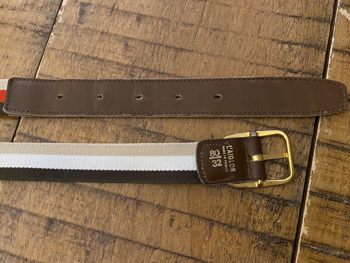L'AIGLON Brand Size 80/32 Multi-Color Belt w/Leather Ends - Made