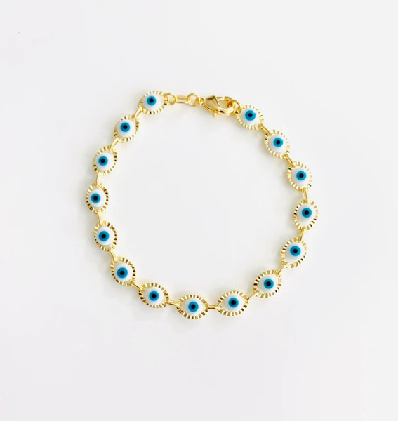 Alternate view of 18k Yellow Gold Plated Evil Eye Bracelet Good Luck Protection 7.25” Long B152