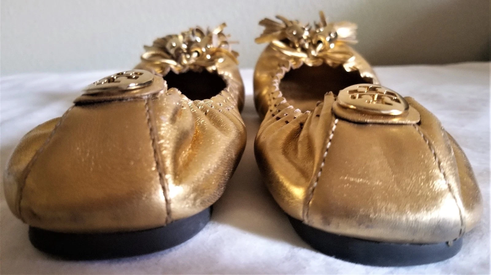 AUTENTICHE BALLERINE TORY BURCH REESE NAPPA ORO USATE TAGLIA 7 PREZZO AL DETTAGLIO $290