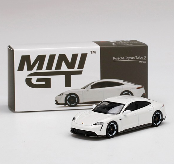 MINI GT 218 Porsche Taycan Turbo S White Metallic 1:64 Scale