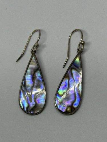 Orecchini vintage argento 925 viola e blu abalone a goccia firmati ATI 1,7" 3,6g - Foto 19 di 23