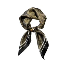 100% Silk 26" Square Scarf Women Neckerchief Wrap Vintage Black Elephant Pattern