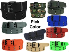 Premium Double Row Grommet Belt 2 Hole Pick Canvas Web Stud Biker Punk Goth Emo