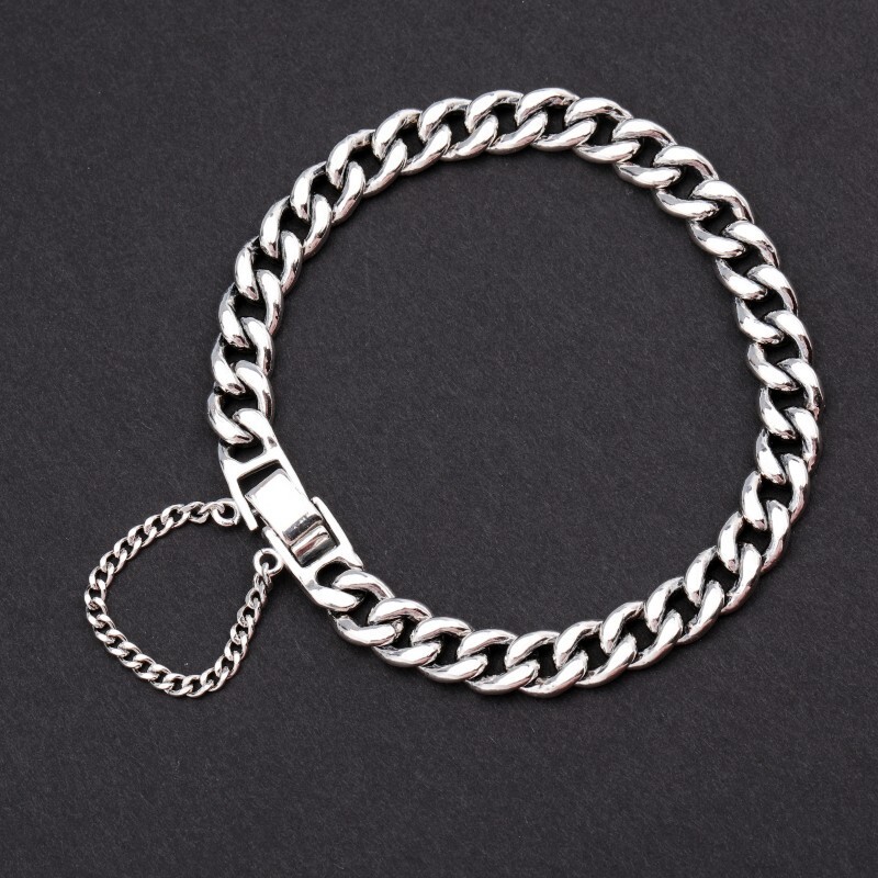 I'M OK for RHC Silver Curb Bracelet（L） Real 925 Sterling Silver 8mm Curb Link Chain Women Men