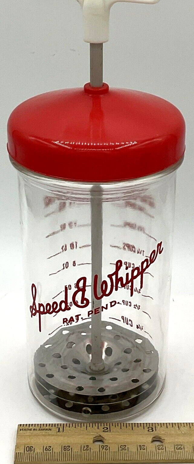 Vintage Glass Speed E Whipper 2 Cups 16 Oz Whipped Cream Frother Red