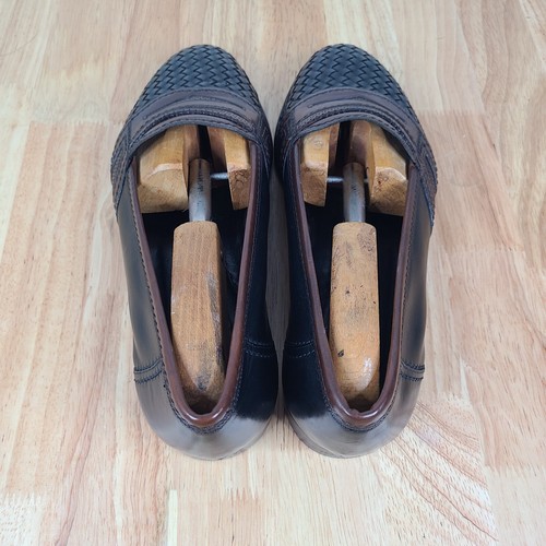 Bally Basket Weave Woven Loafers Black Brown Men 9D Leather Shoes Italy Two Tone - Picture 10 of 21