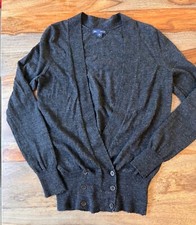 Gap Gray Long V-Neck Button Front Lightweight Ultrasoft Wool Cardigan Size S
