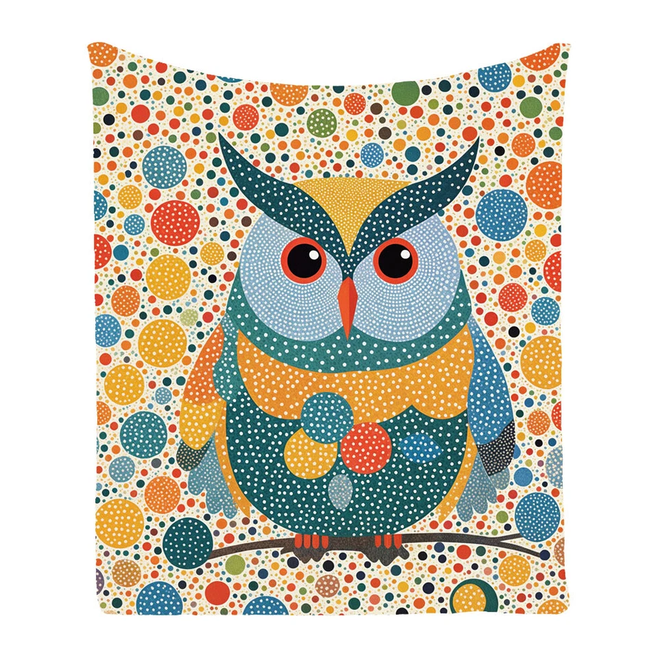 Owl Spotted Dots Flannel Bedspread Sofa Throw Blanket Holiday Birthday Gift - Image 3 of 4