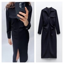NWT ZARA ZIPPERED SHIRTDRESS NAVY BLUE 9878/075 Sz-S