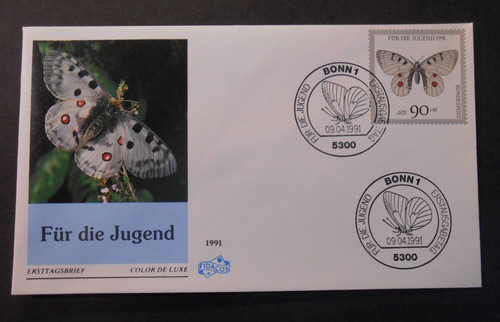 DEUTSCHLAND ,GERMANY , BUND 1991 Pro Jugend Schmetterlinge 90+45pf Umschlag FDC