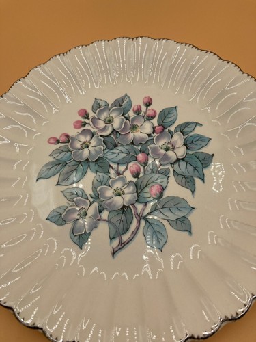 American Limoges Grey Blossom Silver Trim Dinner Plate 10" in Diameter - Picture 2 of 5