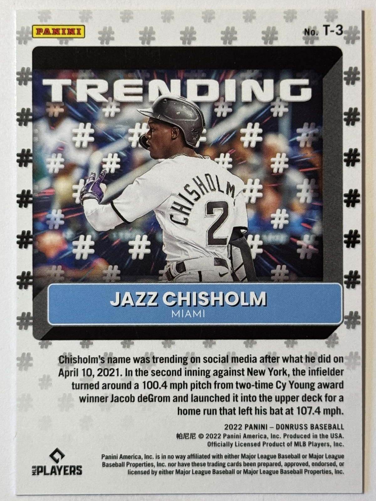 2022 Donruss #T-3 Jazz Chisholm Trending Pink Fireworks