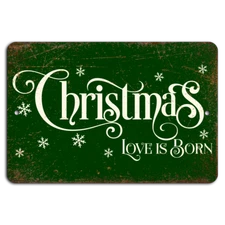 Christmas Love: Rustic Green Metal Sign