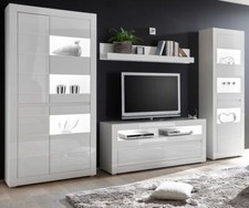 Wohnwand Anbauwand weiß Hochglanz grau Stone 4-teilig 336 x 198 cm Nobile