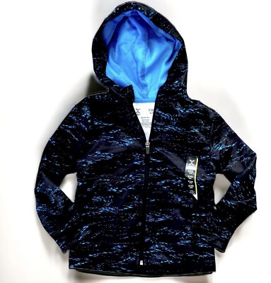 New Boys XXS 4/5 Xersion Hoodie Full Zip Jacket Black w/ Blue Wave Quick Dry