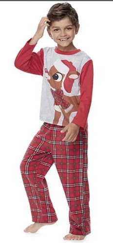 Jammies Rudolph the Red-Nosed Reindeer Top & Plaid Bottoms Pajamas & Nose NWT - Picture 2 of 2