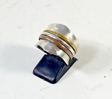 Hammered Sterling Silver and Brass 3 Band Spinner Ring YS Gems India Size 8.5
