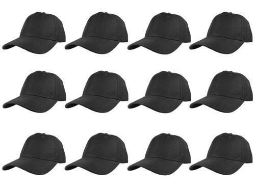 Casquette de baseball solide réglable en gros lot de 12 pièces - Photo 1 sur 132