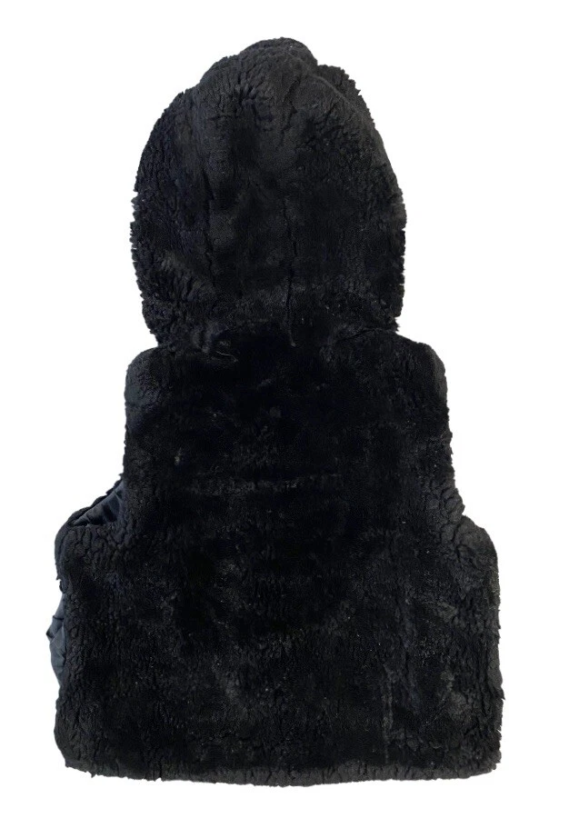 Niñas Antiguo Azul Marino Talla 4 Imitación Piel Negro Sin Mangas Chaqueta Chaleco Abrigo con Capucha Foto 2 de 3