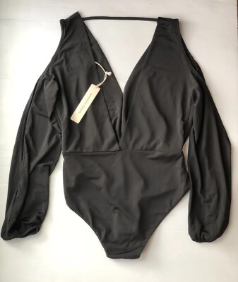Nasty Gal Makers of Dreams Black Bare Bones Cold Shoulder Bodysuit Size M