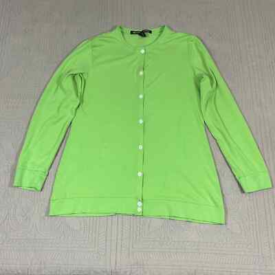 Devon & Jones Women's M Cardigan Green Cotton Modal Blend Warm Made in Peru