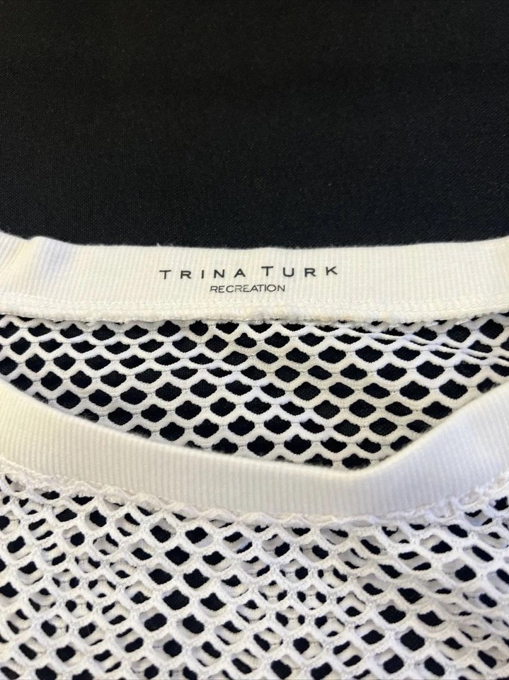 Top de manga corta de malla blanca Trina Turk Recreation para mujer - talla XS Foto 4 de 4