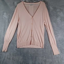 M Patmos  Womens Large Silk Cotton Pastel Peachy Pink Cardigan Preppy Classic 