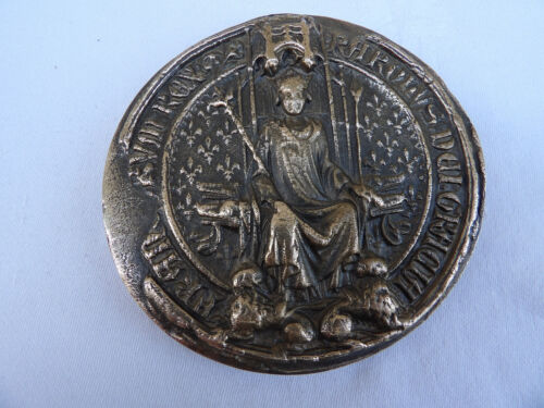 presse-papier / Médaille - sceau en bronze  " Charles VII " (10 cm de diamètre) - Photo 1/15