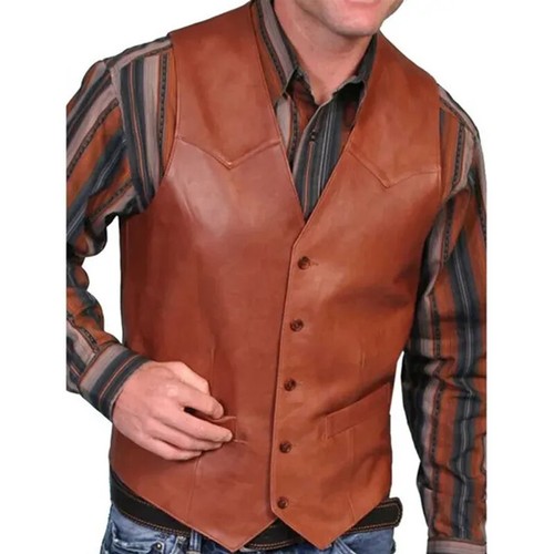 Neu Herren Weste Mode Retro Einreiher Lederweste Herrenmantel - Bild 22 von 24